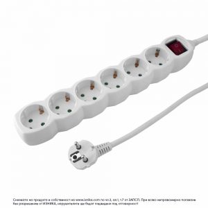Разклонител 6 гнезда шуко, 3м кабел, ключ 806BK/3G1.5mm2